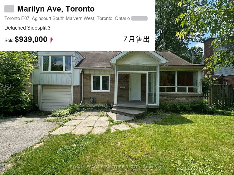 士嘉堡爱静阁独立屋 Detached House，大多伦多买房100万预算