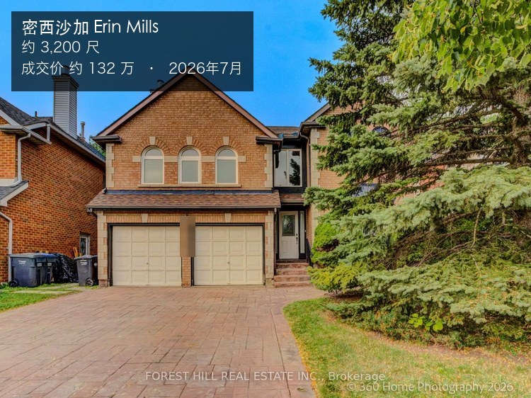 密西沙加 Erin Mills 獨立屋外觀，多倫多125萬買樓約 3,200 呎